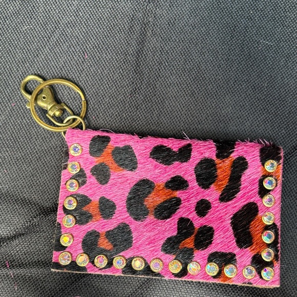 Pink Leopard Print Keychain Wallet - Picture 2 of 5